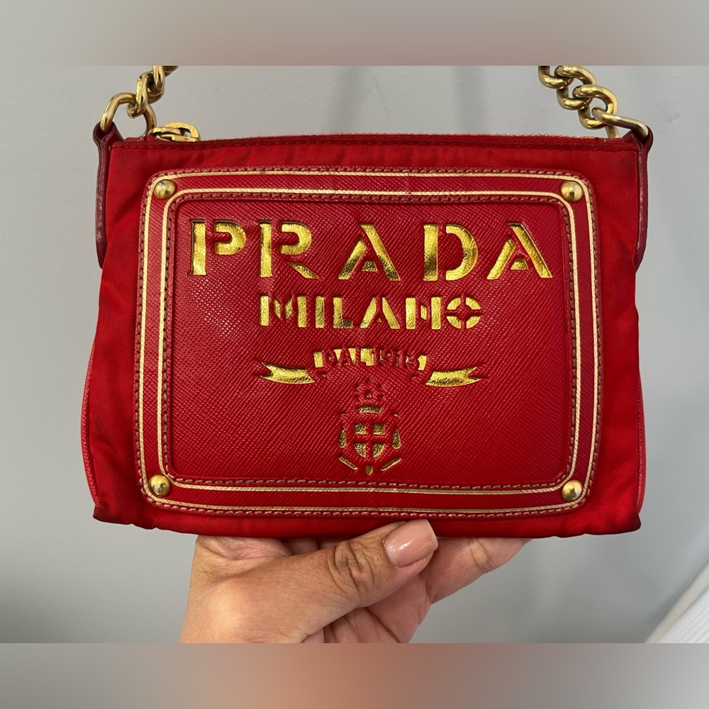 Prada Red and Gold Women's Crossbody Purse